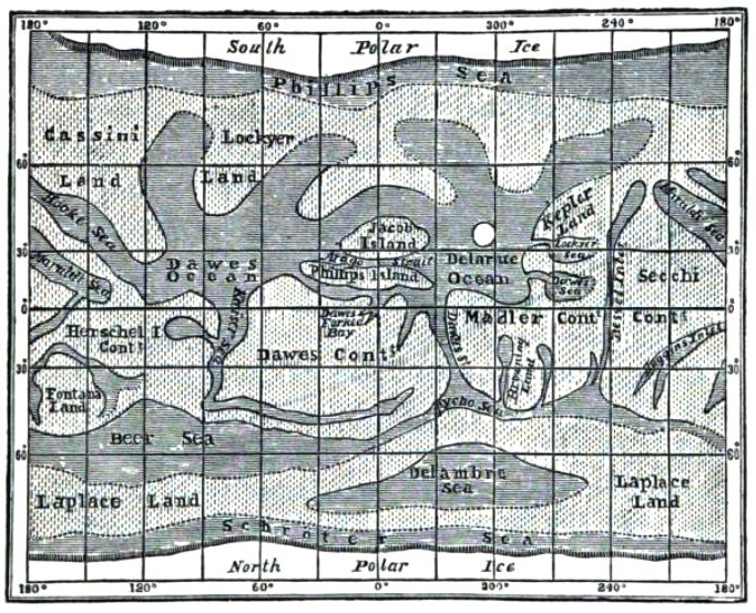 A map of Mars, by Richard Proctor, published posthumously in 1905