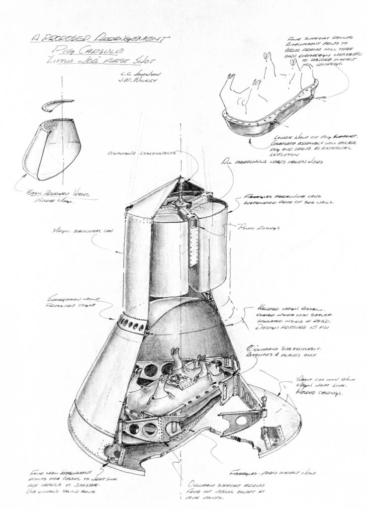 from https://www.dvidshub.net/image/730317/drawing-proposed-pig-capsule-little-joe-first-shot