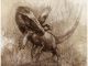 scientific illustration of a dinosaur eating a bird