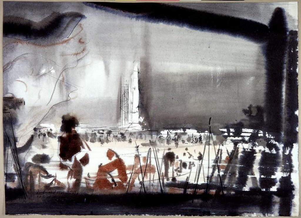 A scientific illustration as a fine-art painting by Ferdinand Warren, found at the Smithsonian here: https://airandspace.si.edu/collection-objects/weather-delay