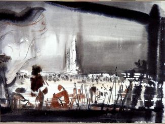A scientific illustration as a fine-art painting by Ferdinand Warren, found at the Smithsonian here: https://airandspace.si.edu/collection-objects/weather-delay