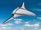 scientific illustration of a blended wing aircraft, or hybrid wing body, a jet concept tested by NASA