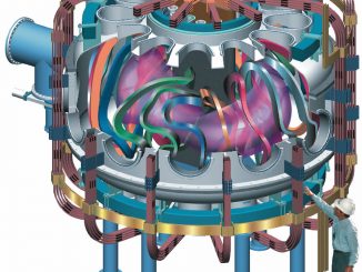 Scientific illustration of a fusion reactor, more efficient (and smaller) than a tokamak