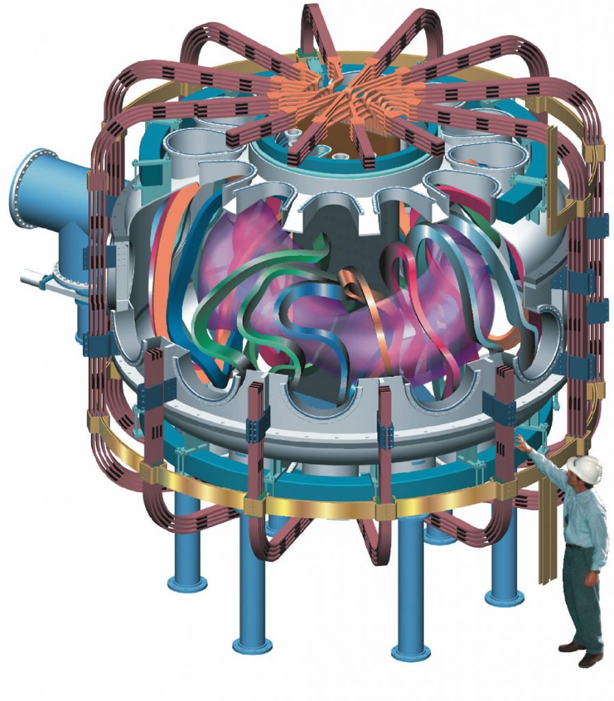 Scientific illustration of a fusion reactor, more efficient (and smaller) than a tokamak