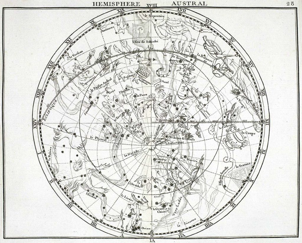 Scientific Illustration of the stars of the southern hemisphere, as charted by John Flamsteed