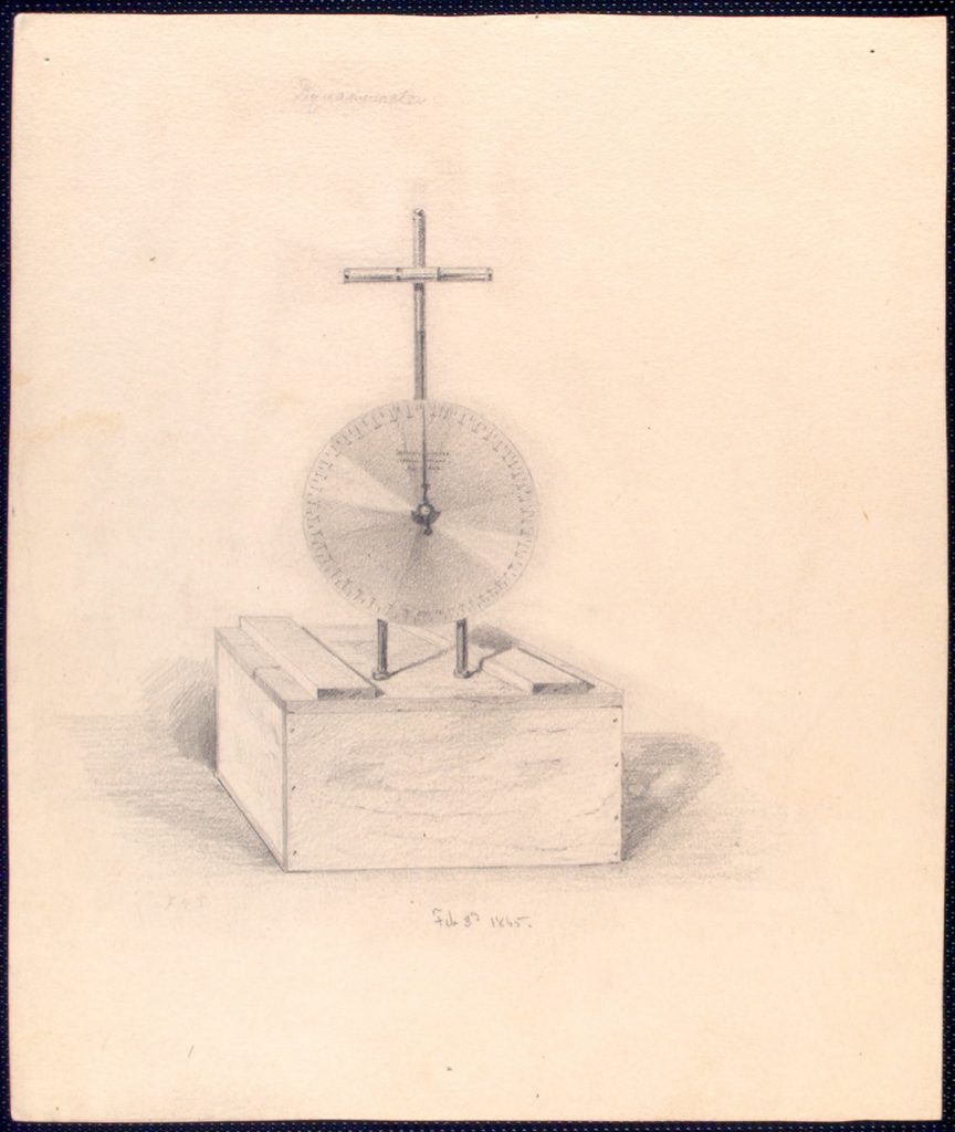 A scientific illustration of a dynamometer, from the New York Public Library, 1865