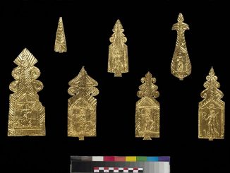 Scientific illustration of ancient Roman gold plaques.
