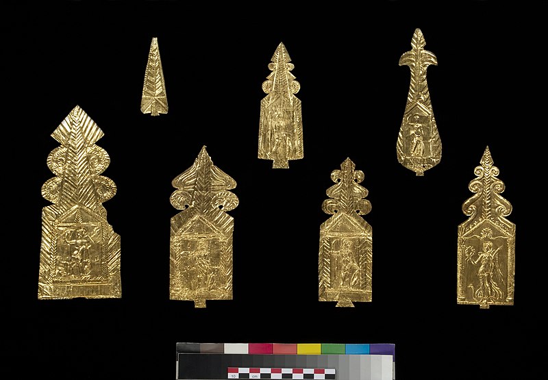 Scientific illustration of ancient Roman gold plaques.