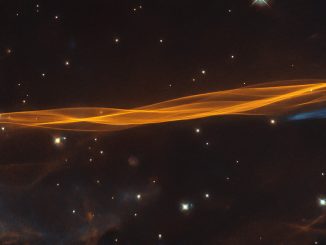 Scientific illustration from the Hubble Space Telescope of a shockwave in space - a small section of the Cygnus supernova.