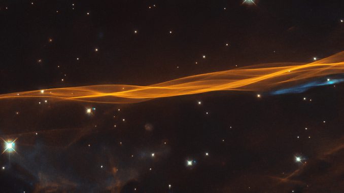 Scientific illustration from the Hubble Space Telescope of a shockwave in space - a small section of the Cygnus supernova.