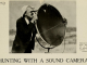 Scientific illustration of a sound camera, a large, dish-shaped piece of acoustic equipment.