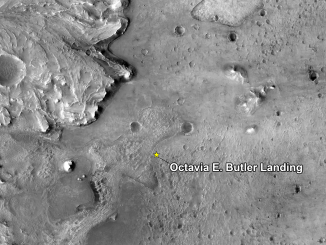 Scientific illustration of the Perseverance rover landing site named for science fiction author Octavia Butler.