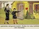 Scientific illustration of a mother and child outside a home; the child is pointing to a red "quarantine" notice.