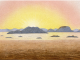 Scientific illustration of a vivid sunrise caused by the explosive eruption of Krakatoa.
