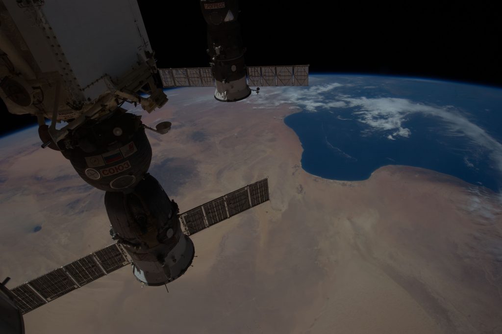 Scientific illustration of Libya and the International Space Station... by the ISS