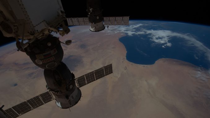 Scientific illustration of Libya and the International Space Station... by the ISS