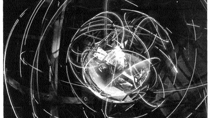 Scientific illustration of NASA training equipment, a giant gyroscope not unlike the device in Lawnmower Man
