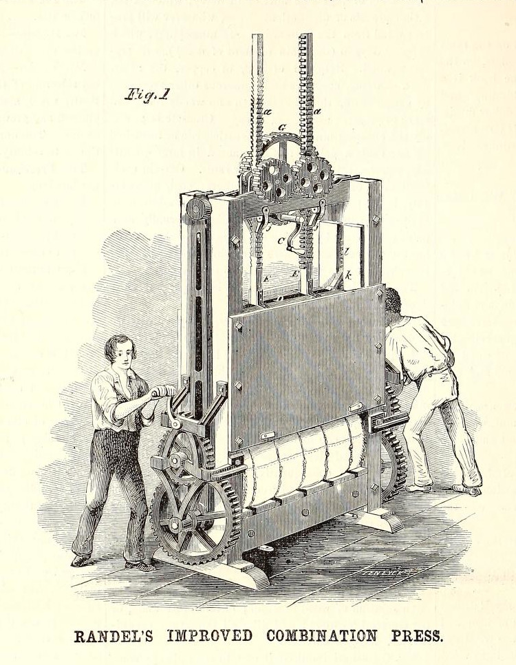 Scientific Illustration of an 1800s press, a machine used to bale cotton and other materials.