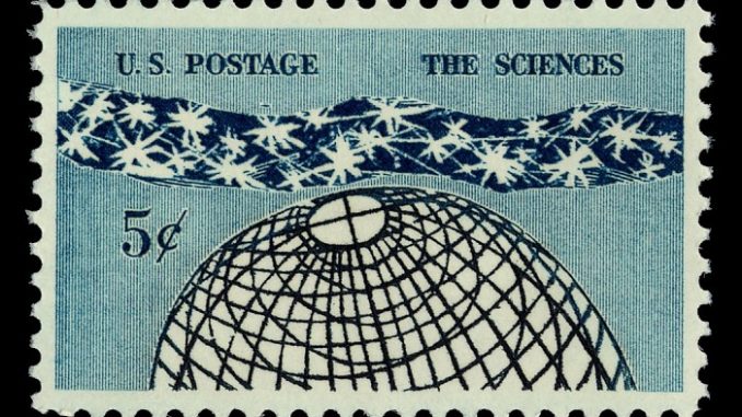 Scientific illustration in the form of a stamp honoring the National Academy of Sciences.
