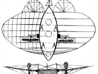 Scientific illustration of an amphibious aircraft from the 1800s.