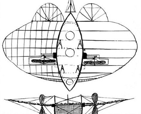 Scientific illustration of an amphibious aircraft from the 1800s.