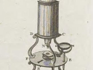 Scientific illustration from the 1797 Encyclopedia Britannica of a compound microscope, an 18th century scientific instrument.