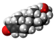 Scientific illustration of a progesterone molecule, a female sex hormone.