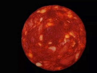 Scientific illustration of Proxima Centauri, or rather, a chorizo published as a star photo to illustrate that people trust social media too much.