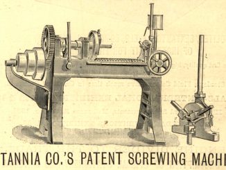 Scientific illustration of Victorian machinery, a mechanical device used to screw into metal.