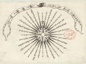 Scientific illustration of a compass rose, a map marking telling us which way we're facing and which direction we should go.