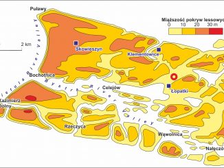 Scientific illustration in the form of an orange-and-yellow map showing the thickness of sediments.