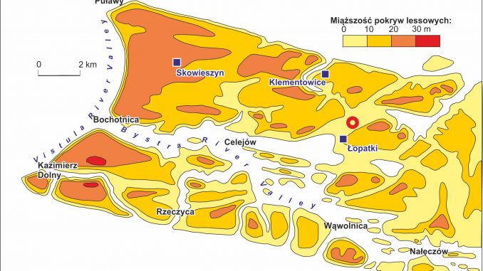 Scientific illustration in the form of an orange-and-yellow map showing the thickness of sediments.