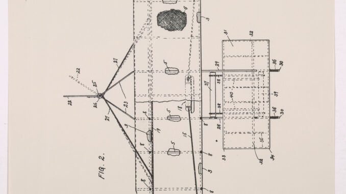 Scientific Illustration of the Wright Brothers' airplane in the patent application.