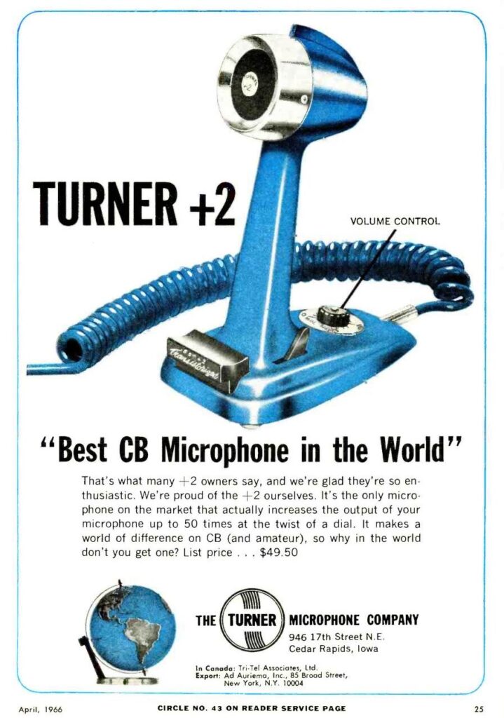 Scientific illustration of a CB microphone. Well, an ad of one, anyway. Very mid-century lines on this this microphone. It could practically be a Chrysler tailfin.