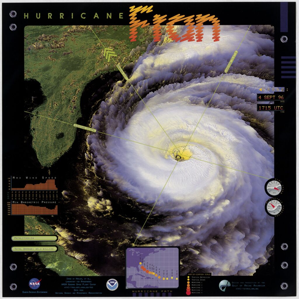 Scientific illustration of a hurricane from space