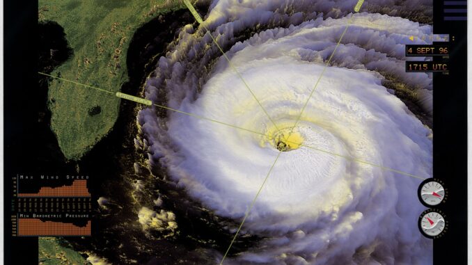 Scientific illustration of a hurricane from space