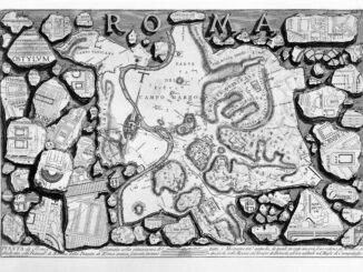 Scientific illustration of ancient Rome in the form of a map by Piranesi.