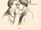 Scientific illustration of an eye exam using an ophthalmoscope.