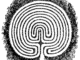 Scientific illusttration in black and white of an ancient Swedish labyrinth, looking a little like a drawing of a brain.