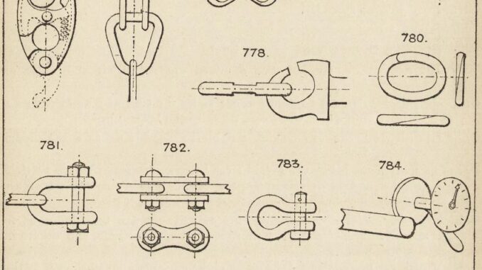 scientific illustration of a series of hooks for lifting things.