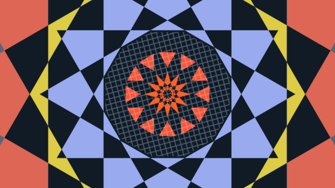 Scientific illustration of angles, forming squares, rectangles, and other polygons. Mathematics in colorful patterns.