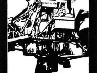 Scientific illustration of Surveyor-1, a nearly abstract collection of angles, legs, boxes, and support struts done in monochrome black and white, a photograph rendered as a ghostly stencil of a spacecraft.