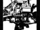 Scientific illustration of Surveyor-1, a nearly abstract collection of angles, legs, boxes, and support struts done in monochrome black and white, a photograph rendered as a ghostly stencil of a spacecraft.