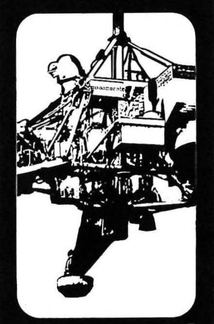 Scientific illustration of Surveyor-1, a nearly abstract collection of angles, legs, boxes, and support struts done in monochrome black and white, a photograph rendered as a ghostly stencil of a spacecraft.