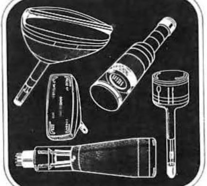 Scientific illustration of scopes, scanners, and cathode-ray equipment from the mid-70s, white line drawings on black background.