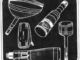 Scientific illustration of scopes, scanners, and cathode-ray equipment from the mid-70s, white line drawings on black background.