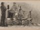 Scientific illustration of the machinery used in the Parisian sewers, a cart with gears and a light.