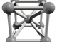 A scientific illustration of the molecular structure of iron as a cube-shaped crystal of atoms, a "body-centered crystal lattice."
